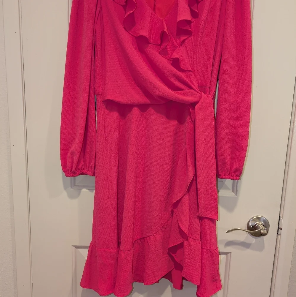 London Times V-Neck Ruffle Detail Long Sleeve Wedding Guest Dresses for Women - Picture 4 of 10